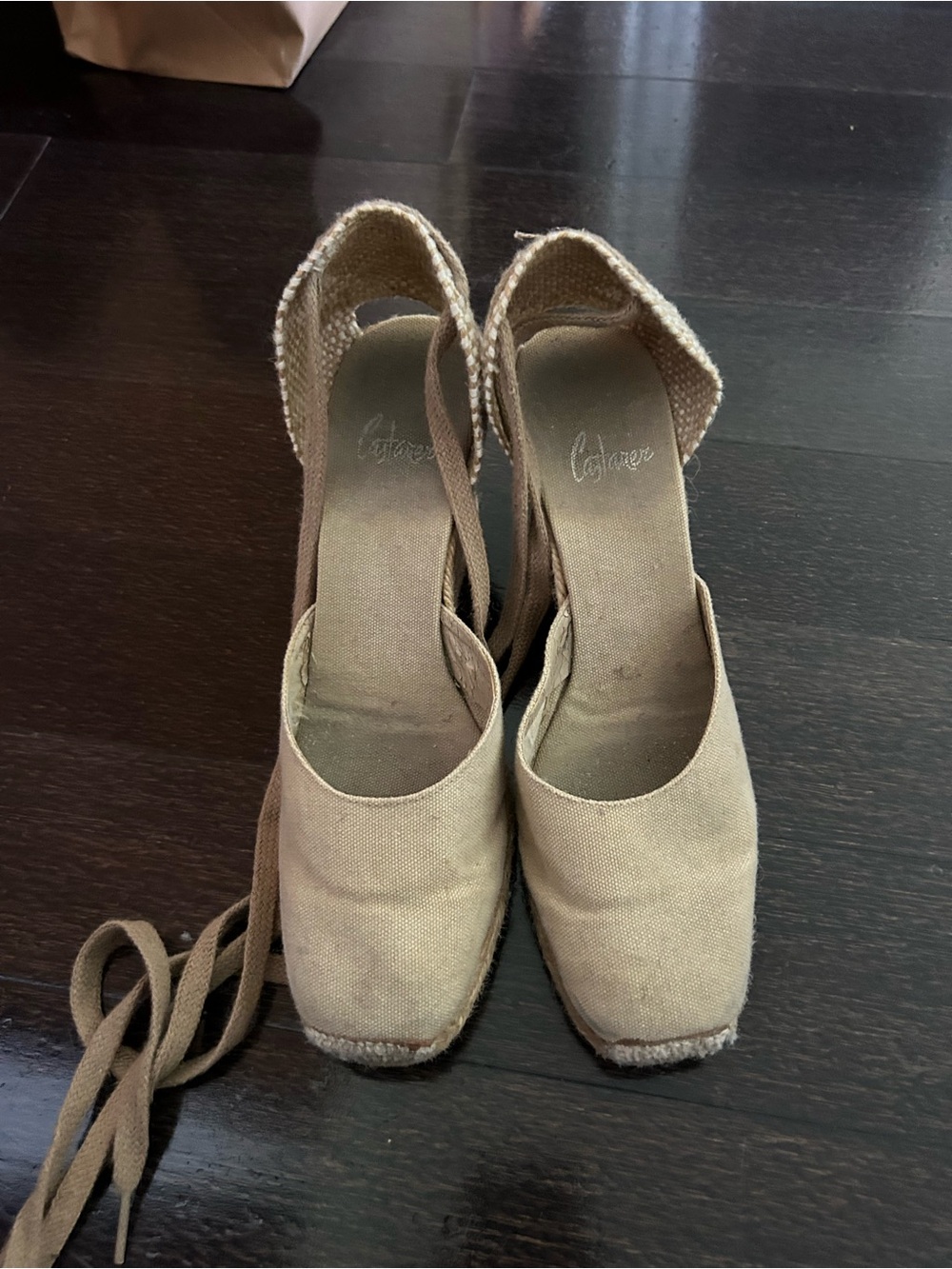 Castañer Beige Espadrille Wedge Lace-Up Sandals